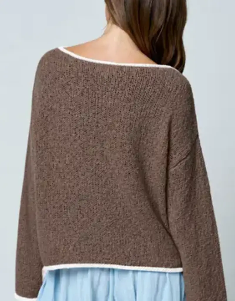 Natasha Boat Neck Contrast Trim Sweater Available in 3 colors: Chococlate, Mocha, Light Mocha