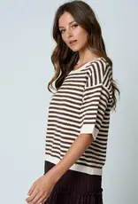 Kinley Button Back Detail Stripe Knit Sweater
