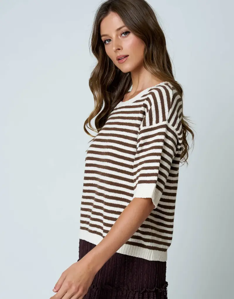 Kinley Button Back Detail Stripe Knit Sweater