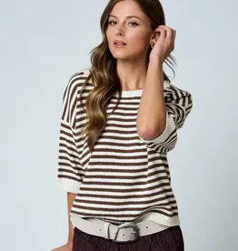 Kinley Button Back Detail Stripe Knit Sweater