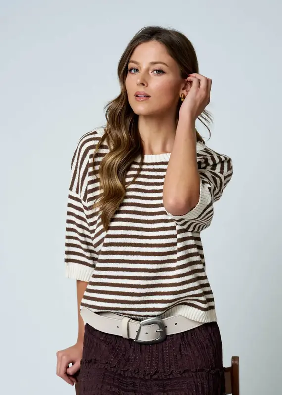Kinley Button Back Detail Stripe Knit Sweater