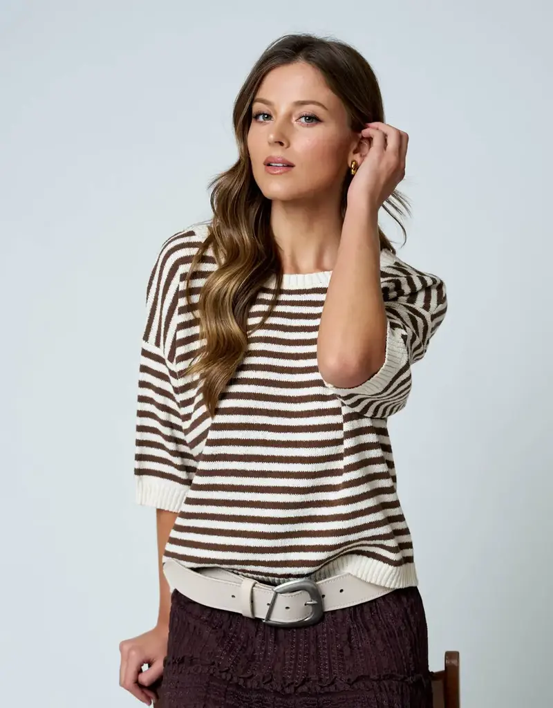 Kinley Button Back Detail Stripe Knit Sweater