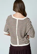 Kinley Button Back Detail Stripe Knit Sweater