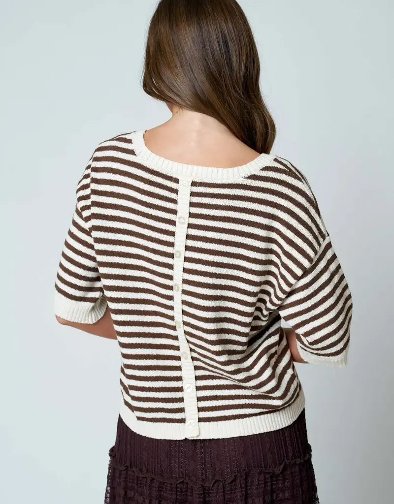 Kinley Button Back Detail Stripe Knit Sweater