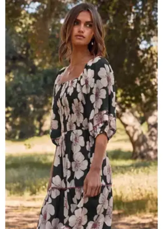 Pelicia Floral Printed Tiered Midi Dress
