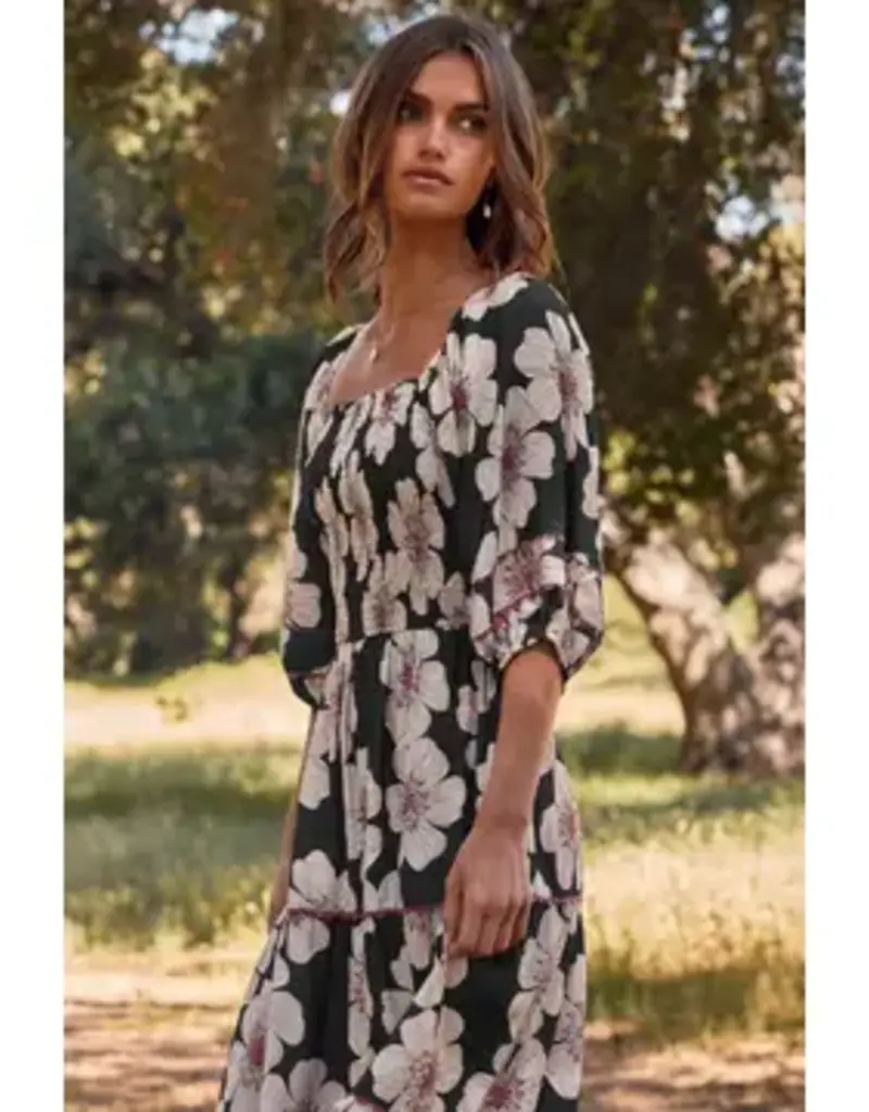 Pelicia Floral Printed Tiered Midi Dress