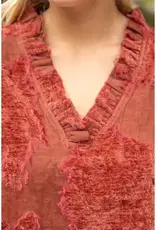 Valerie Ruffled V-Neck Textured Burnout Velvet Top