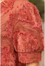 Valerie Ruffled V-Neck Textured Burnout Velvet Top