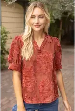 Valerie Ruffled V-Neck Textured Burnout Velvet Top