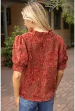 Valerie Ruffled V-Neck Textured Burnout Velvet Top
