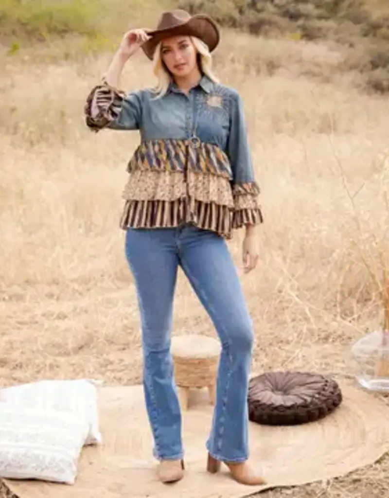 Vintage Boho Patchwork Tiered Top