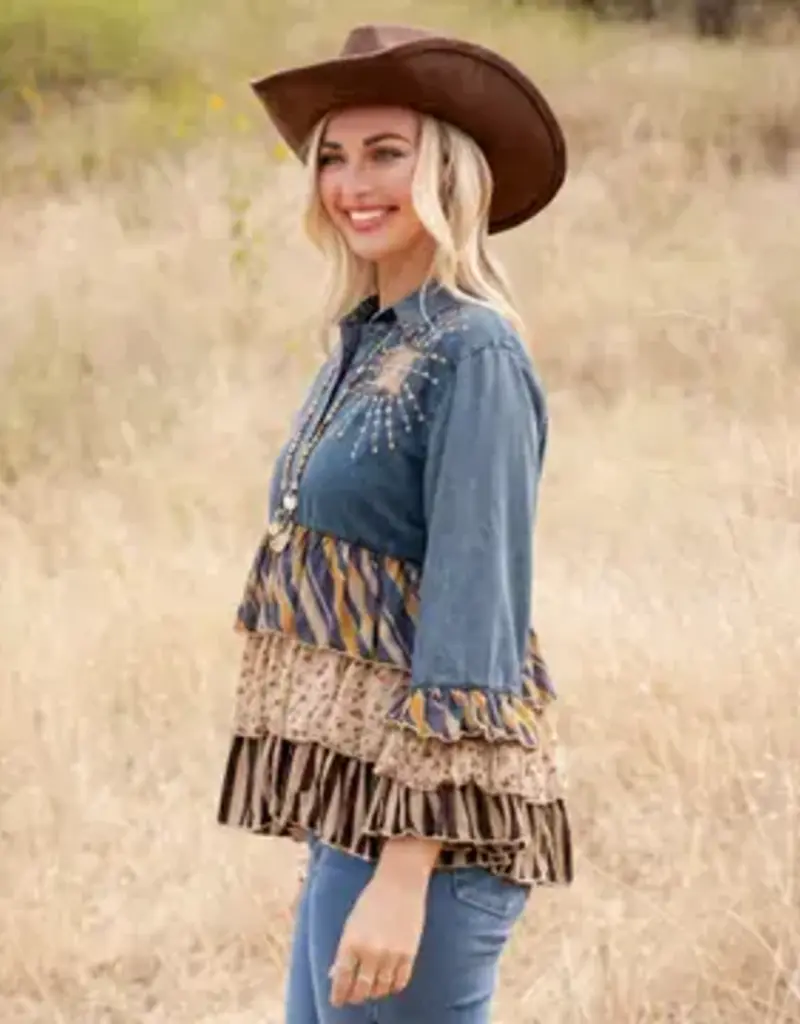 Vintage Boho Patchwork Tiered Top