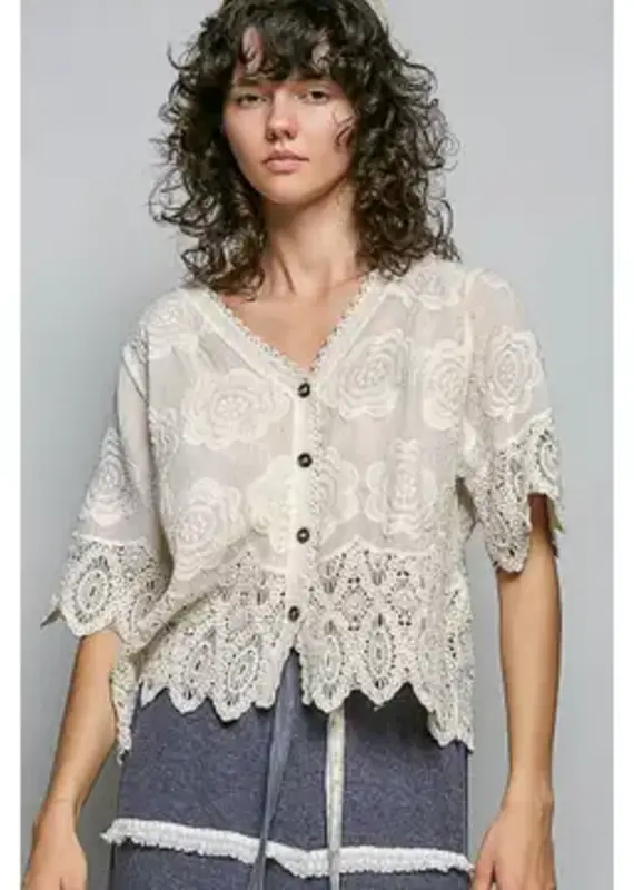 Cassie Crochet Trim Neckline Jacket/Top