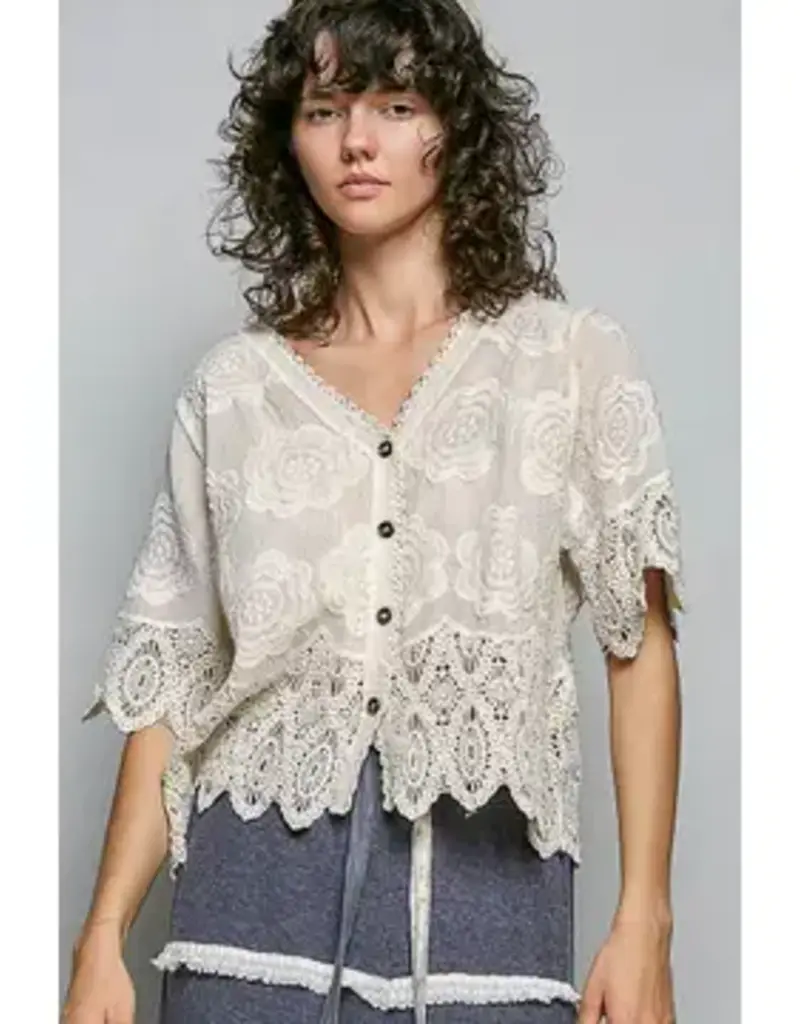 Cassie Crochet Trim Neckline Jacket/Top