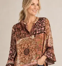 Cathy Paisley Crepe Lurex Ruffle Sleeve Top