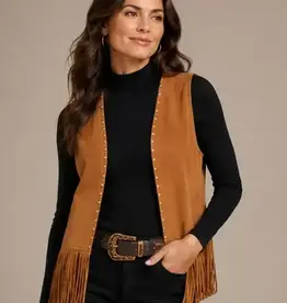 Faith Faux Suede Studded Fringe Vest