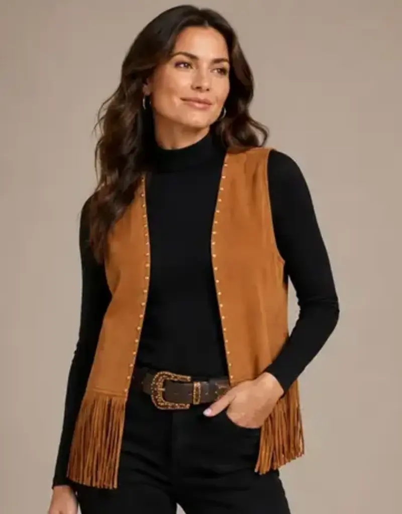 Faith Faux Suede Studded Fringe Vest
