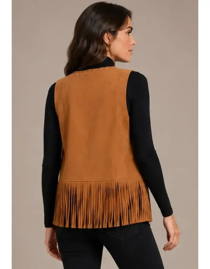 Faith Faux Suede Studded Fringe Vest