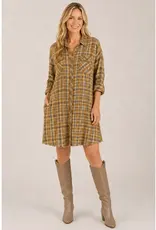 Wyona Washed Plaid Button Front Shirt Dress