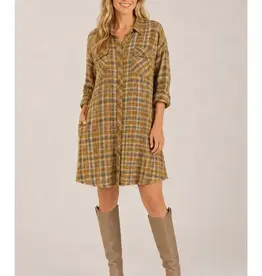 Wyona Washed Plaid Button Front Shirt Dress