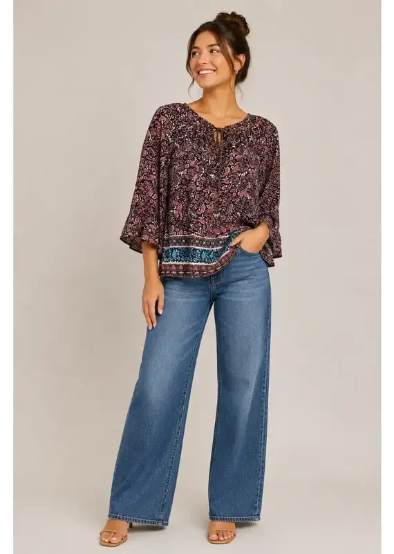 Polly Paisley Ruffle Hem Georgette Top