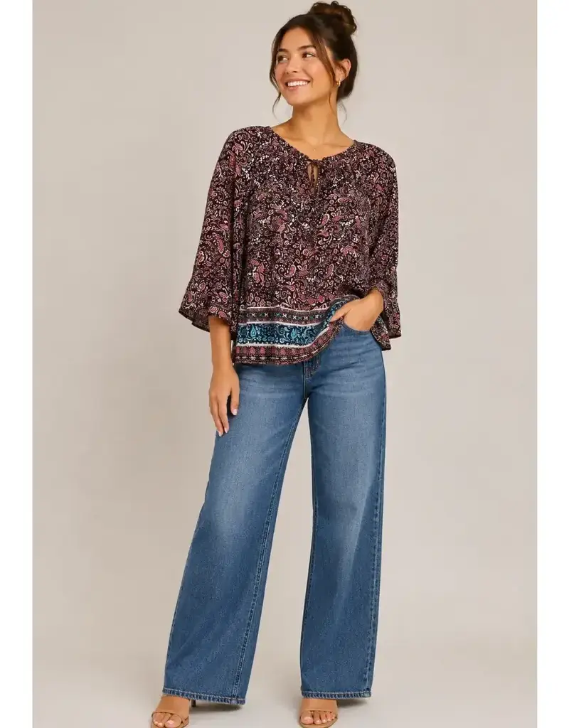 Polly Paisley Ruffle Hem Georgette Top
