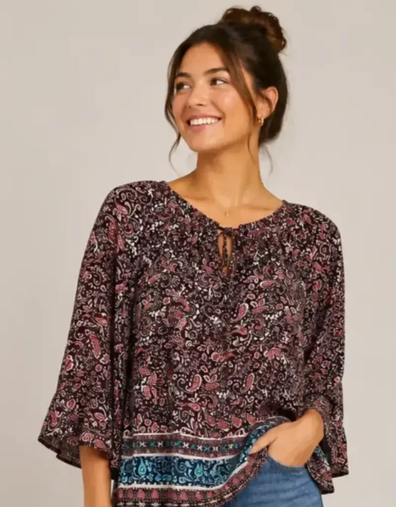 Polly Paisley Ruffle Hem Georgette Top