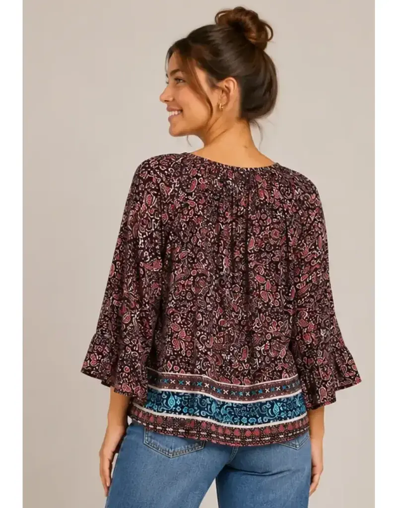Polly Paisley Ruffle Hem Georgette Top