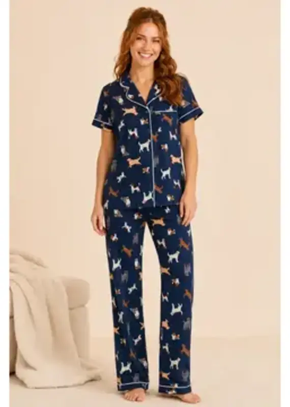Dog Print S/S Yummy Top & Pull On Pant Pj Set