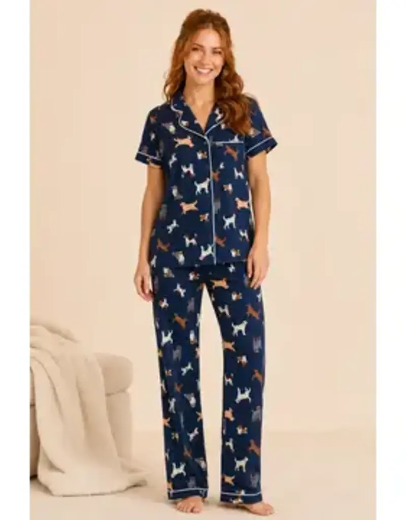 Dog Print S/S Yummy Top & Pull On Pant Pj Set