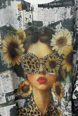 Newsprint Sunflower Girl Print Knit Sweater - Made in Italy - ONE SIZE