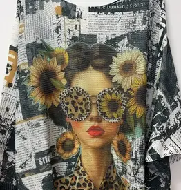Newsprint Sunflower Girl Print Knit Sweater - Made in Italy - ONE SIZE