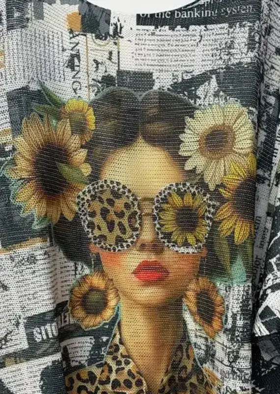 Newsprint Sunflower Girl Print Knit Sweater - Made in Italy - ONE SIZE