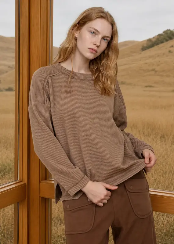 Leslie Ribbed Long Sleeve Knit Top