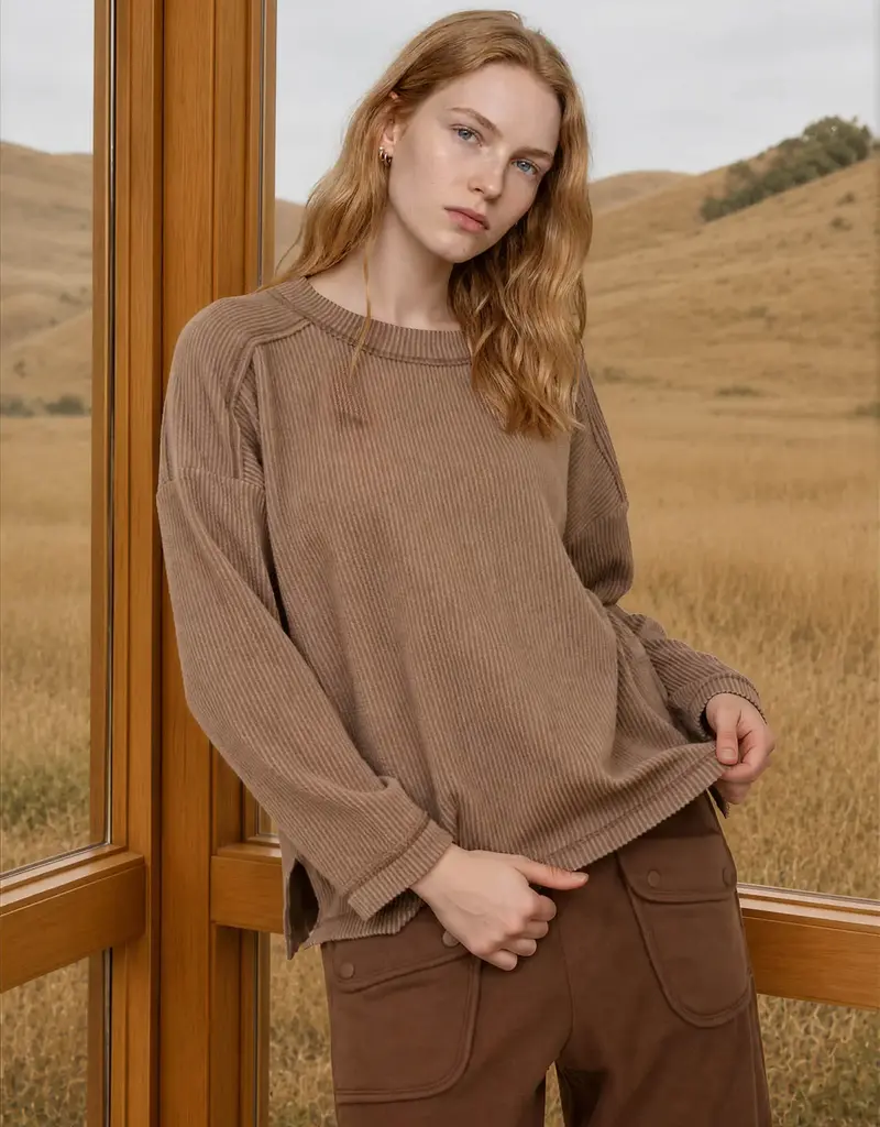 Leslie Ribbed Long Sleeve Knit Top
