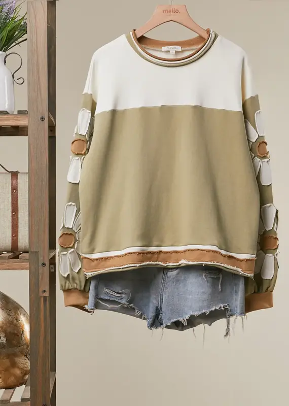 Daisy Applique Colorblock Top