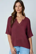 Natalie Split Neck Lightweight Crochet Knit Top