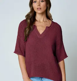 Natalie Split Neck Lightweight Crochet Knit Top