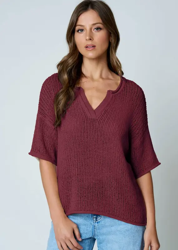 Natalie Split Neck Lightweight Crochet Knit Top