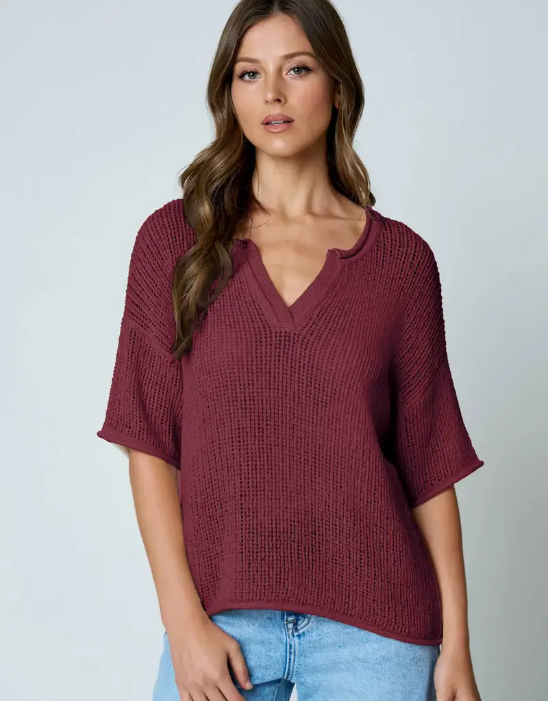 Natalie Split Neck Lightweight Crochet Knit Top
