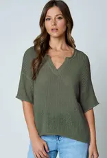 Natalie Split Neck Lightweight Crochet Knit Top