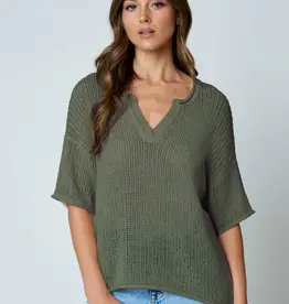 Natalie Split Neck Lightweight Crochet Knit Top