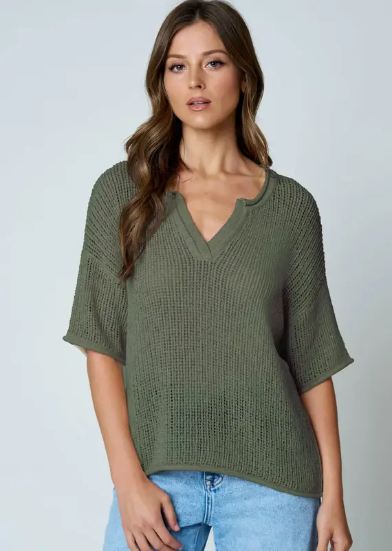Natalie Split Neck Lightweight Crochet Knit Top