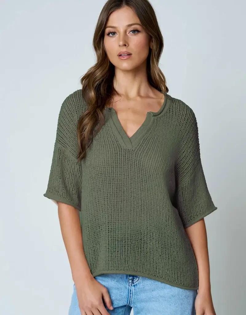 Natalie Split Neck Lightweight Crochet Knit Top