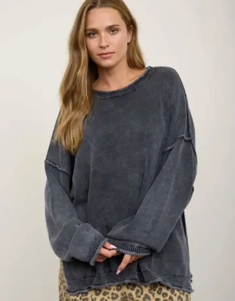 Wendy Washed Raw Edge Drop Sleeve Sweater