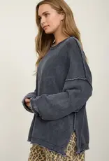 Wendy Washed Raw Edge Drop Sleeve Sweater