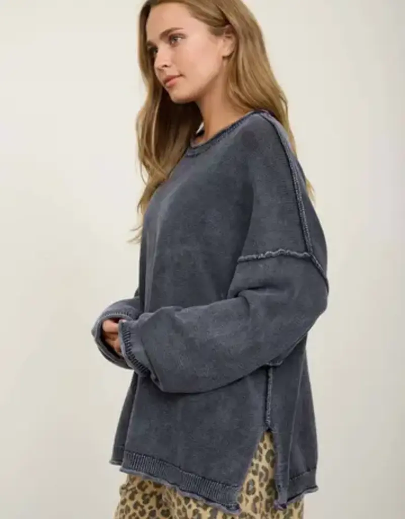 Wendy Washed Raw Edge Drop Sleeve Sweater