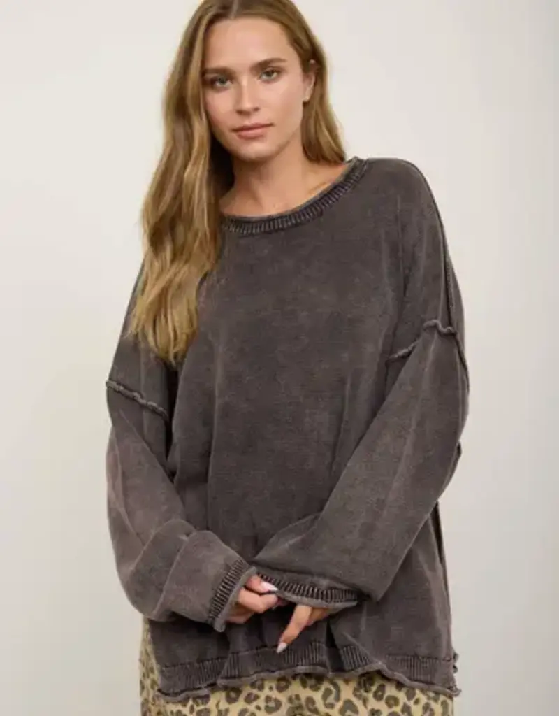 Wendy Washed Raw Edge Drop Sleeve Sweater