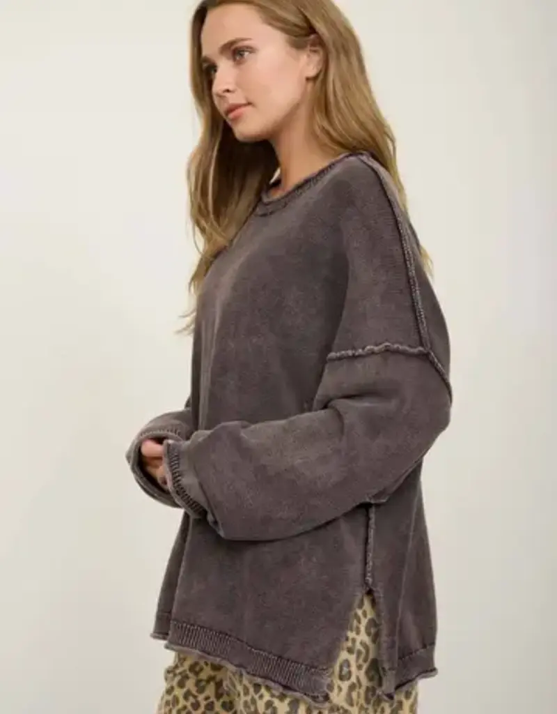 Wendy Washed Raw Edge Drop Sleeve Sweater