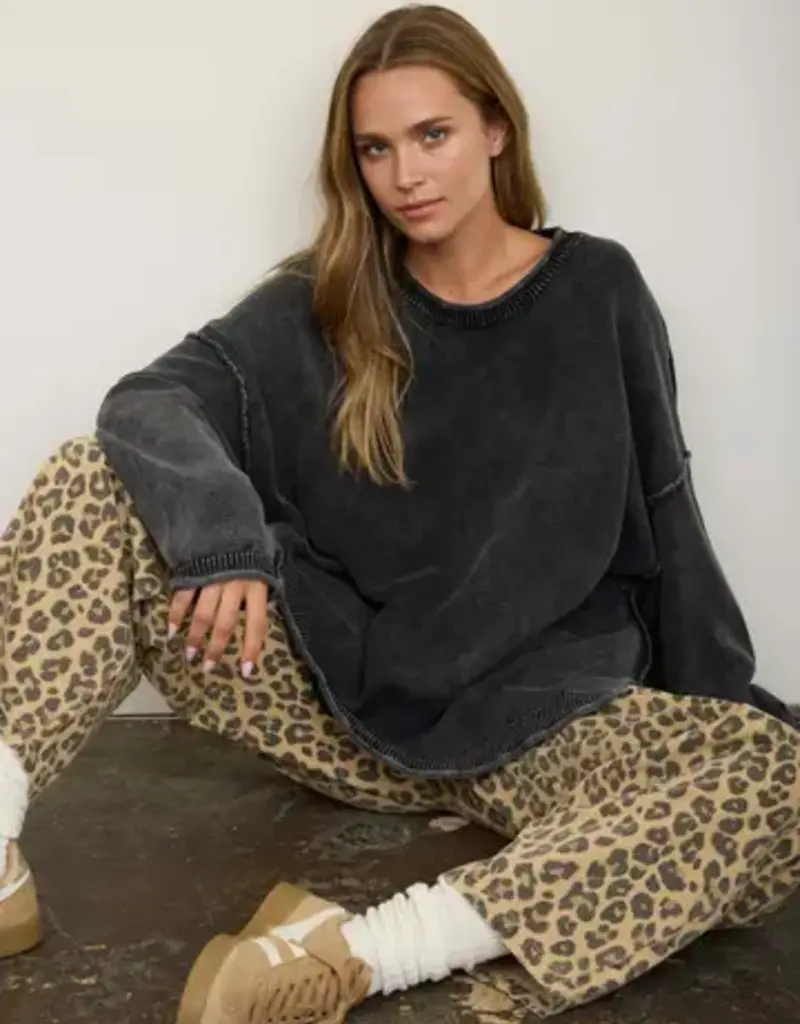 Wendy Washed Raw Edge Drop Sleeve Sweater